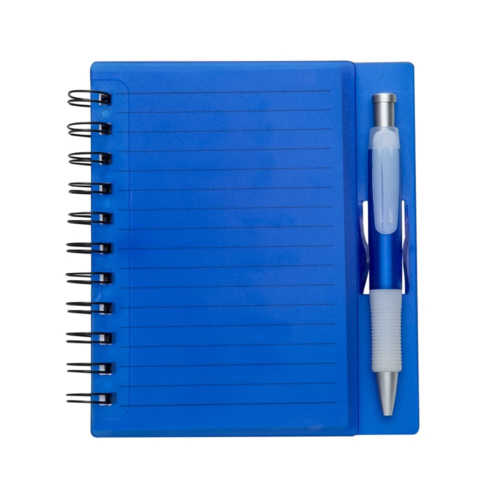 Caderno Plástico com Caneta Azul - Personalizável para cadernos e planners com logo sob orçamento