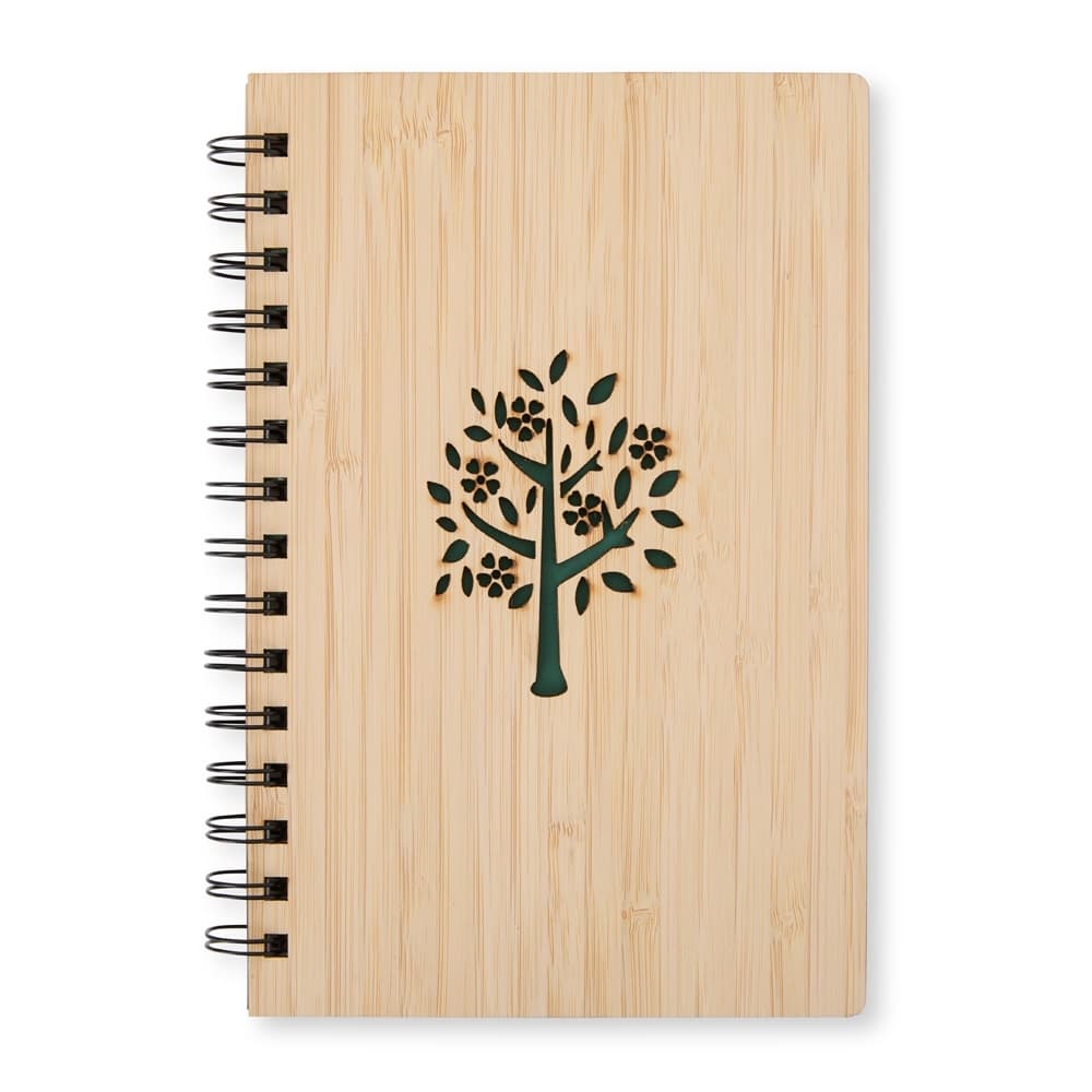 Caderno em Bambu com Espiral Metálico Personalizado para cadernos e planners