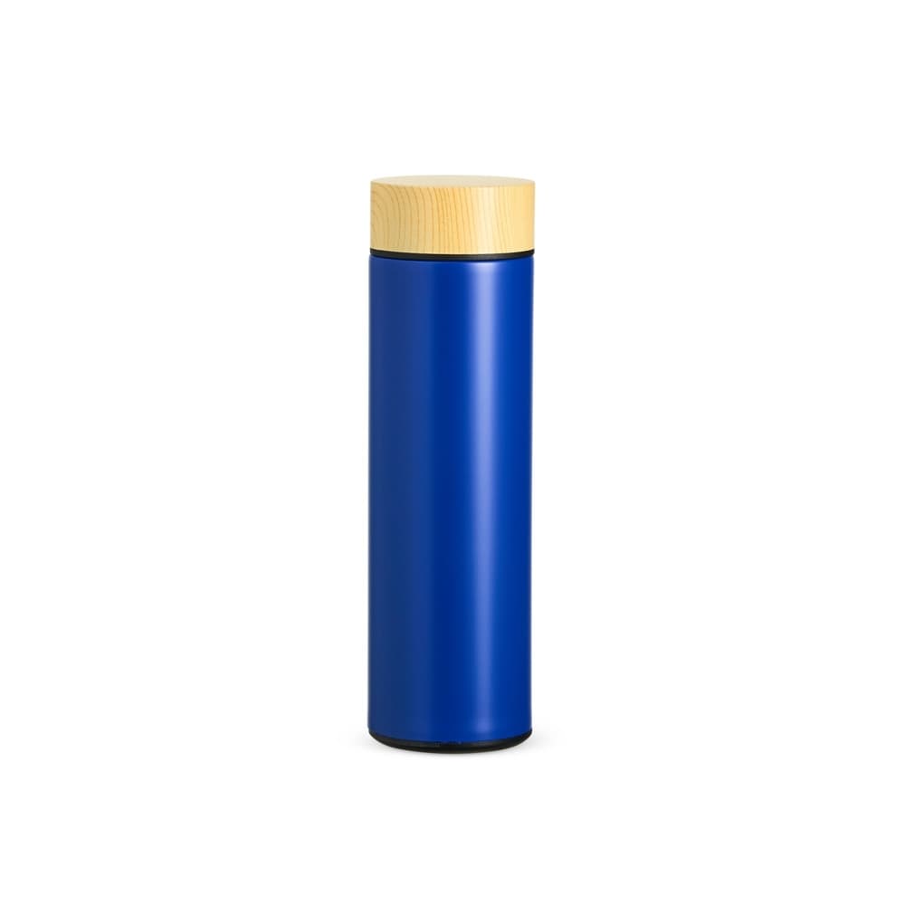Garrafa Térmica 450ml em Inox com Infusor e Detalhe em Madeira personalizado para garrafas e squeezes