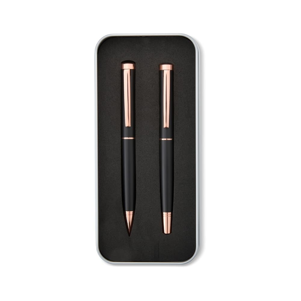 Kit Caneta Esferográfica e Roller em Metal com Estojo para brindes personalizados para kits executivos