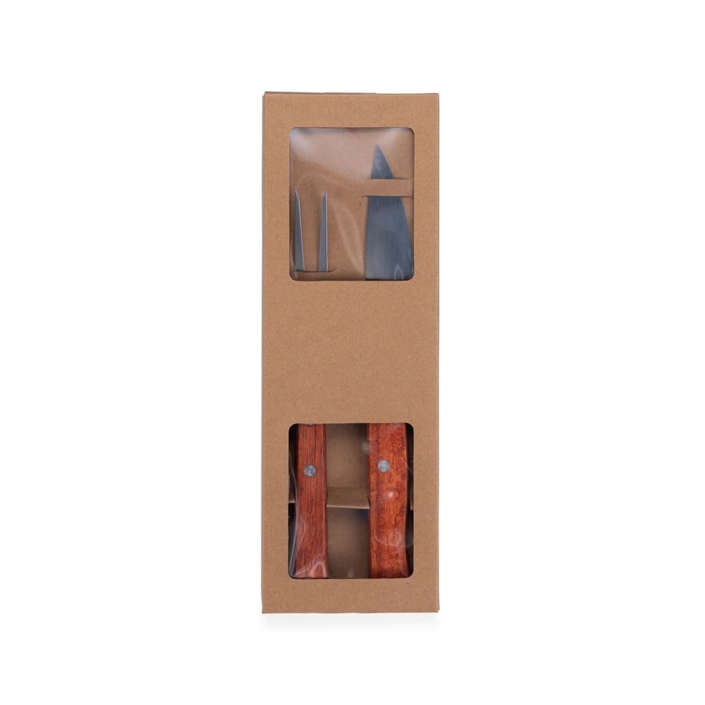 Kit Churrasco 2 Peças com Faca e Garfo em Inox e Madeira para brindes personalizados para cozinha e churrasco