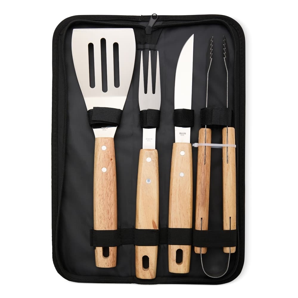 Kit Churrasco 4 Peças com Estojo Personalizável para brindes personalizados para cozinha e churrasco