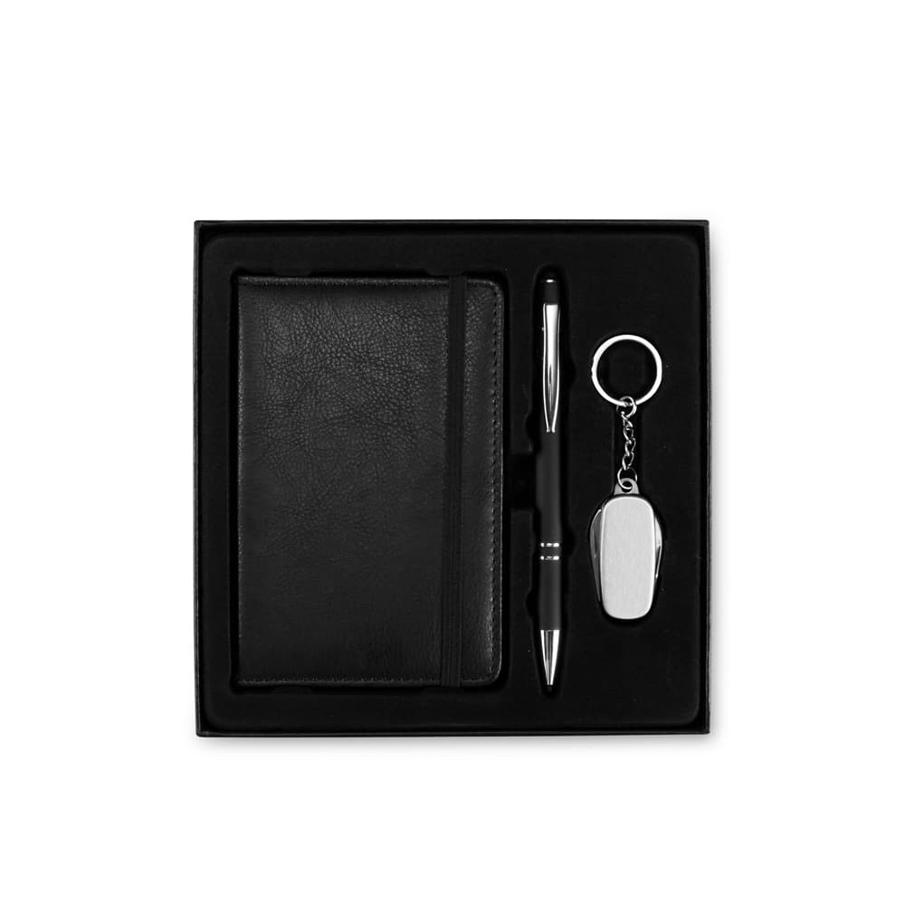 Kit Executivo 3 Peças: Caderneta, Caneta Touch e Canivete personalizado para ferramentas