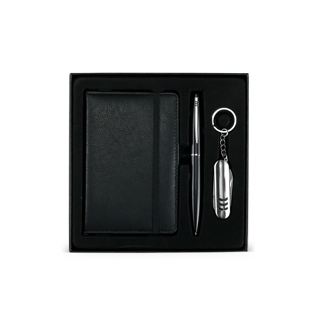 Kit Executivo 3 Peças com Caderneta, Caneta e Canivete personalizado para ferramentas