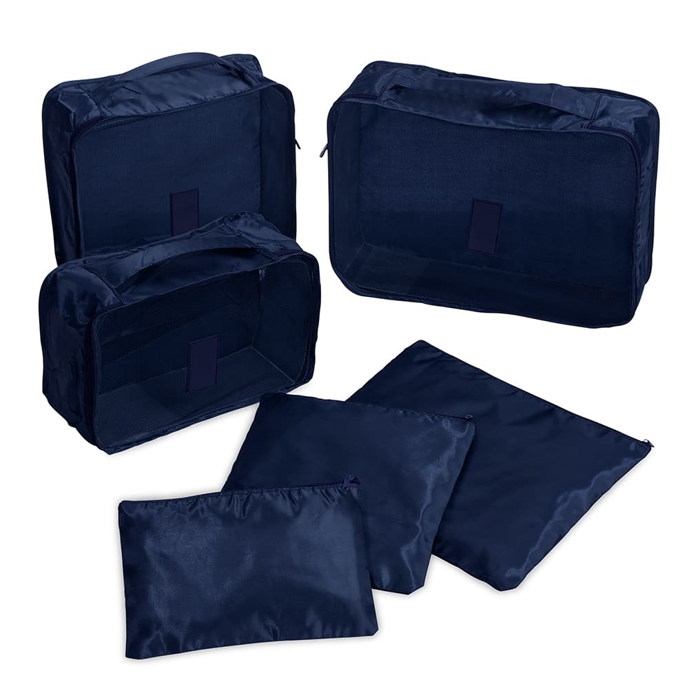 Kit Necessaire 6 Peças em Nylon Azul personalizado para necessaires e pastas