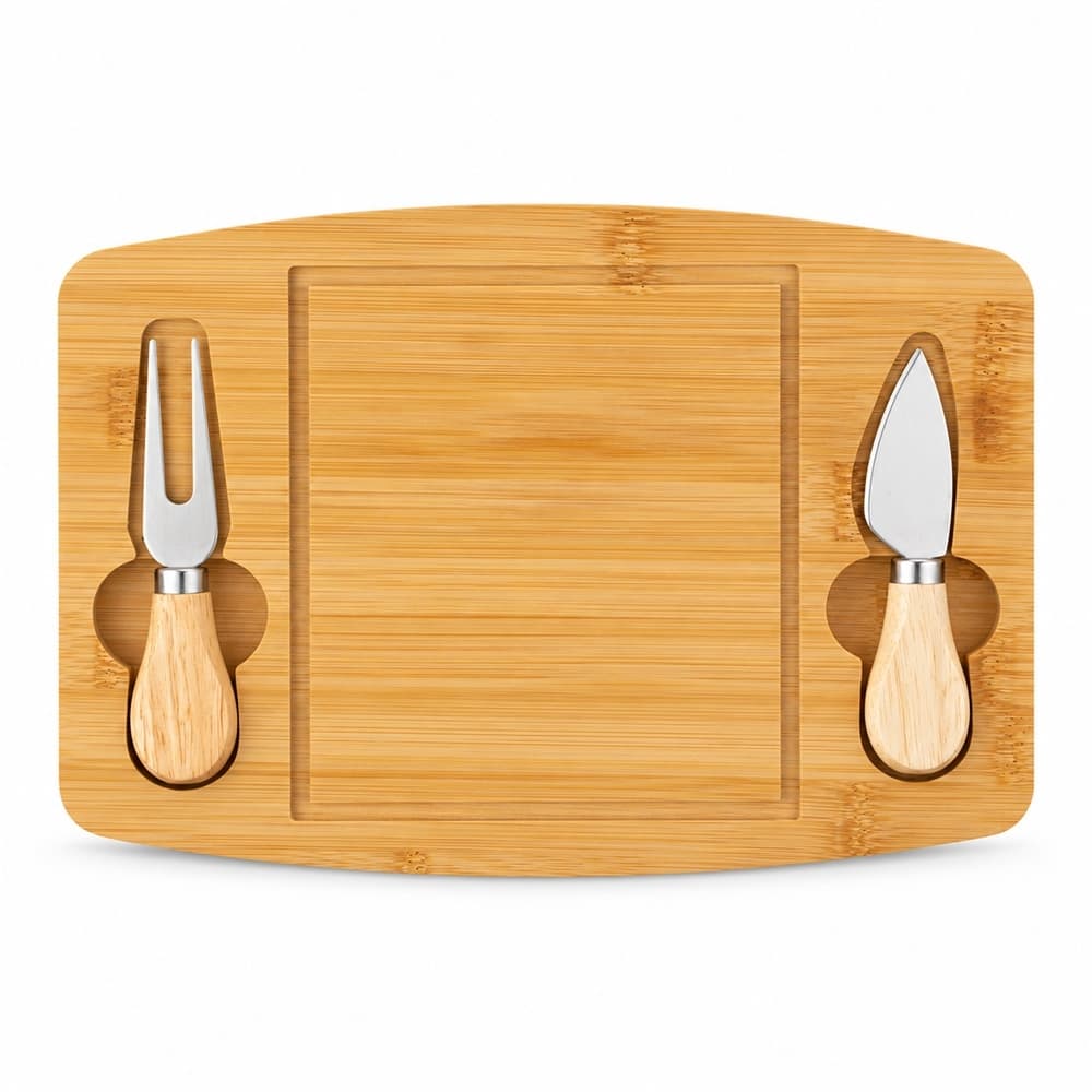 Kit Queijo 3 Peças em Bambu com Tábua e Utensílios personalizado para cozinha e churrasco