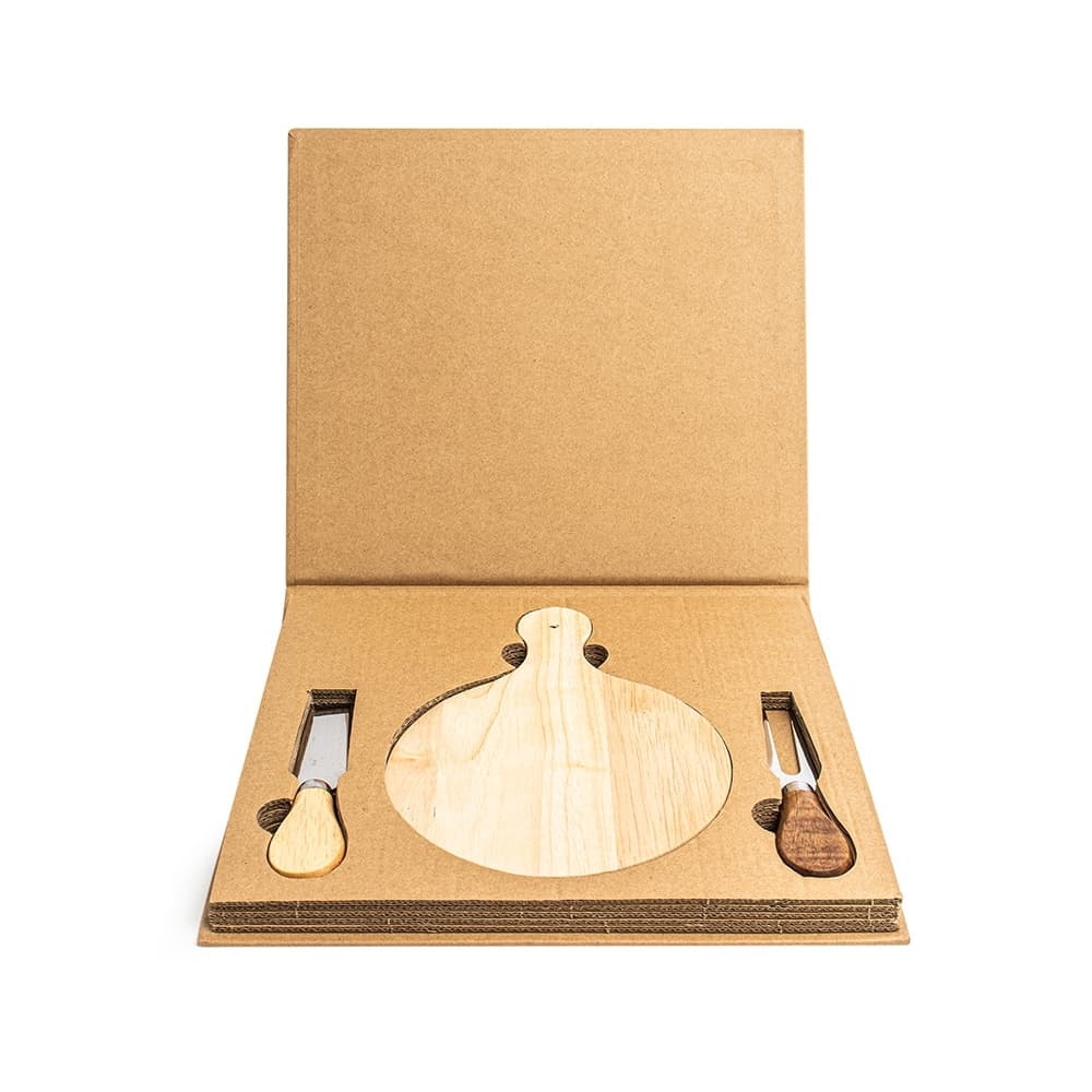 Kit Queijo 3 Peças com Tábua Redonda de Madeira personalizado para cozinha e churrasco