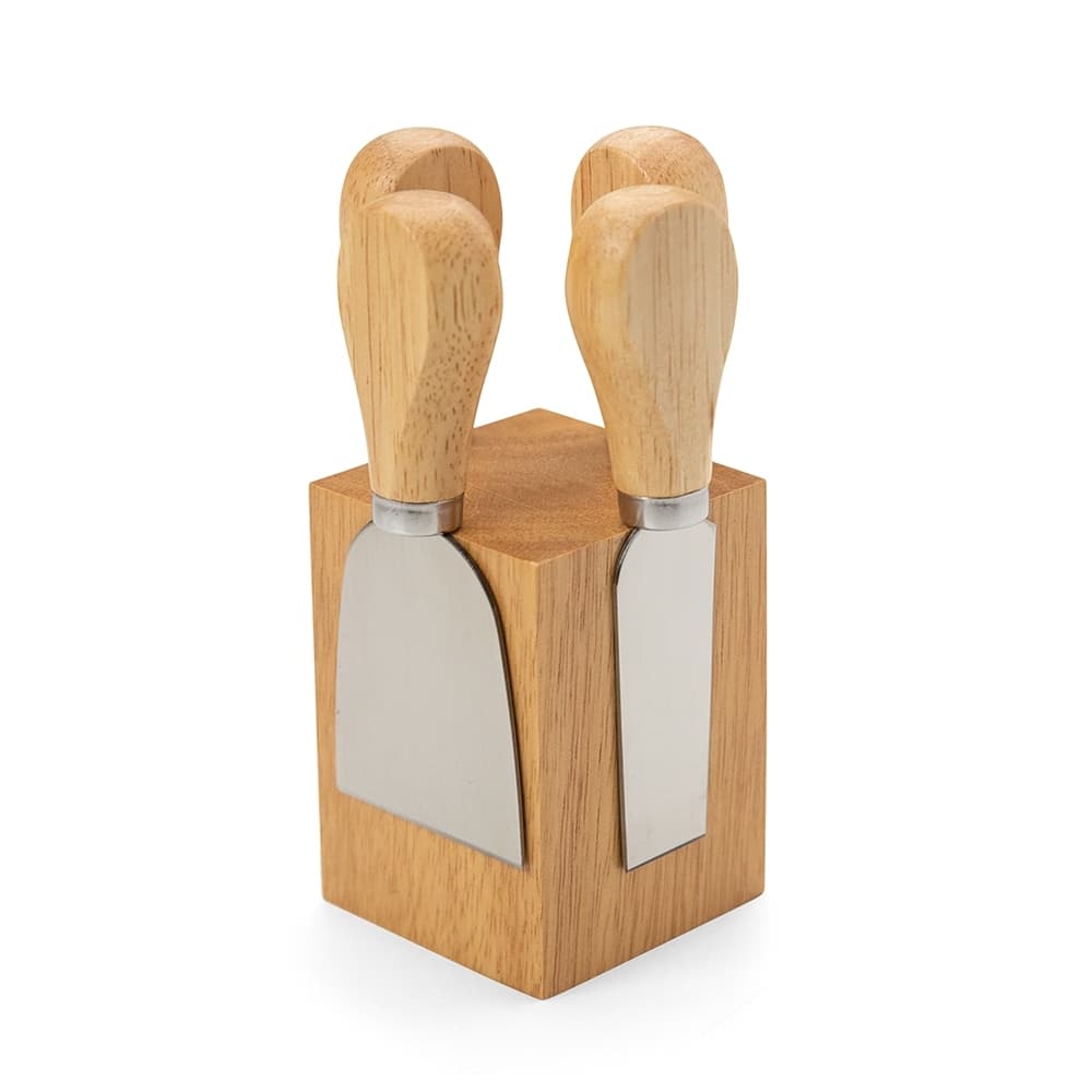 Kit Queijo 4 Peças com Cepo Magnético de Bambu personalizado para cozinha e churrasco