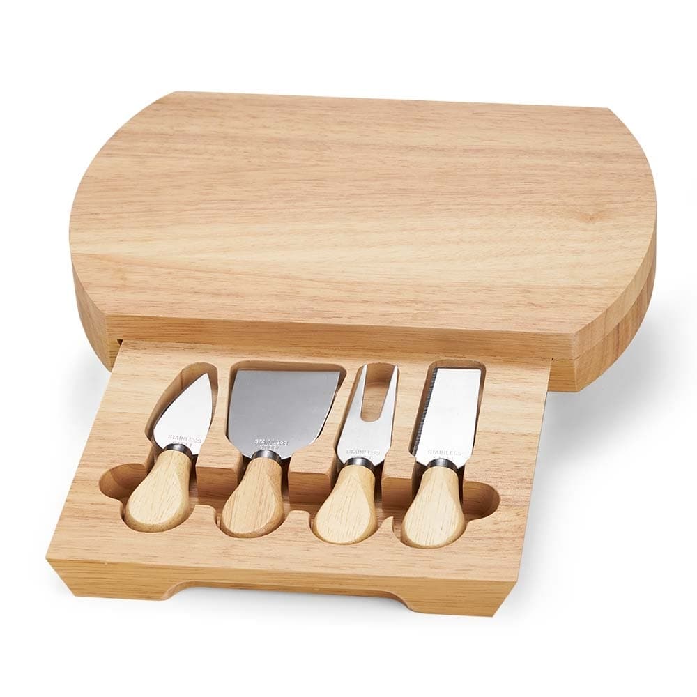 Kit Queijo 5 Peças com Tábua de Bambu e Gaveta personalizado para cozinha e churrasco