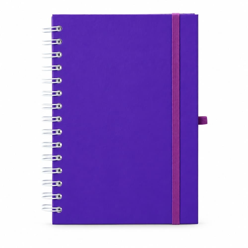 Caderno Capa Dura Couchê Roxo com Elástico e Suporte para Caneta para cadernos e planners com logo sob orçamento
