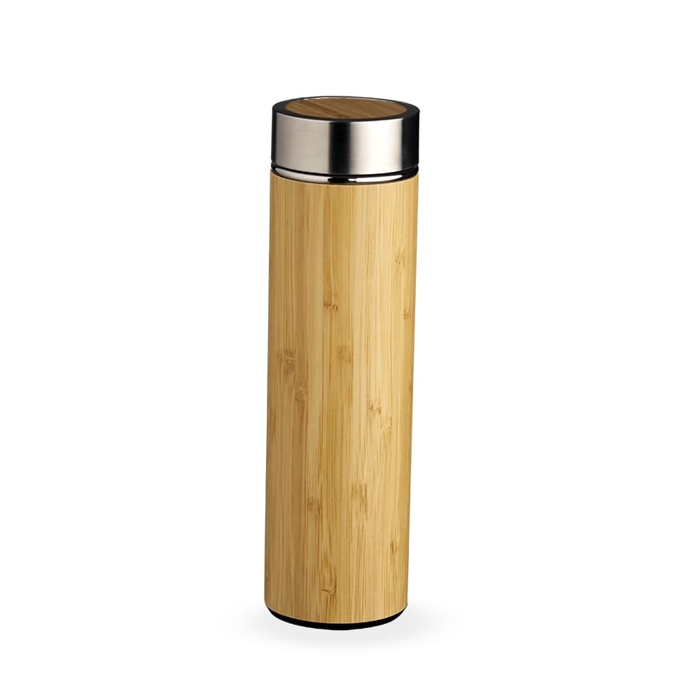 Garrafa Térmica de Bambu e Inox 500ml com Infusor para garrafas e squeezes com logo sob orçamento