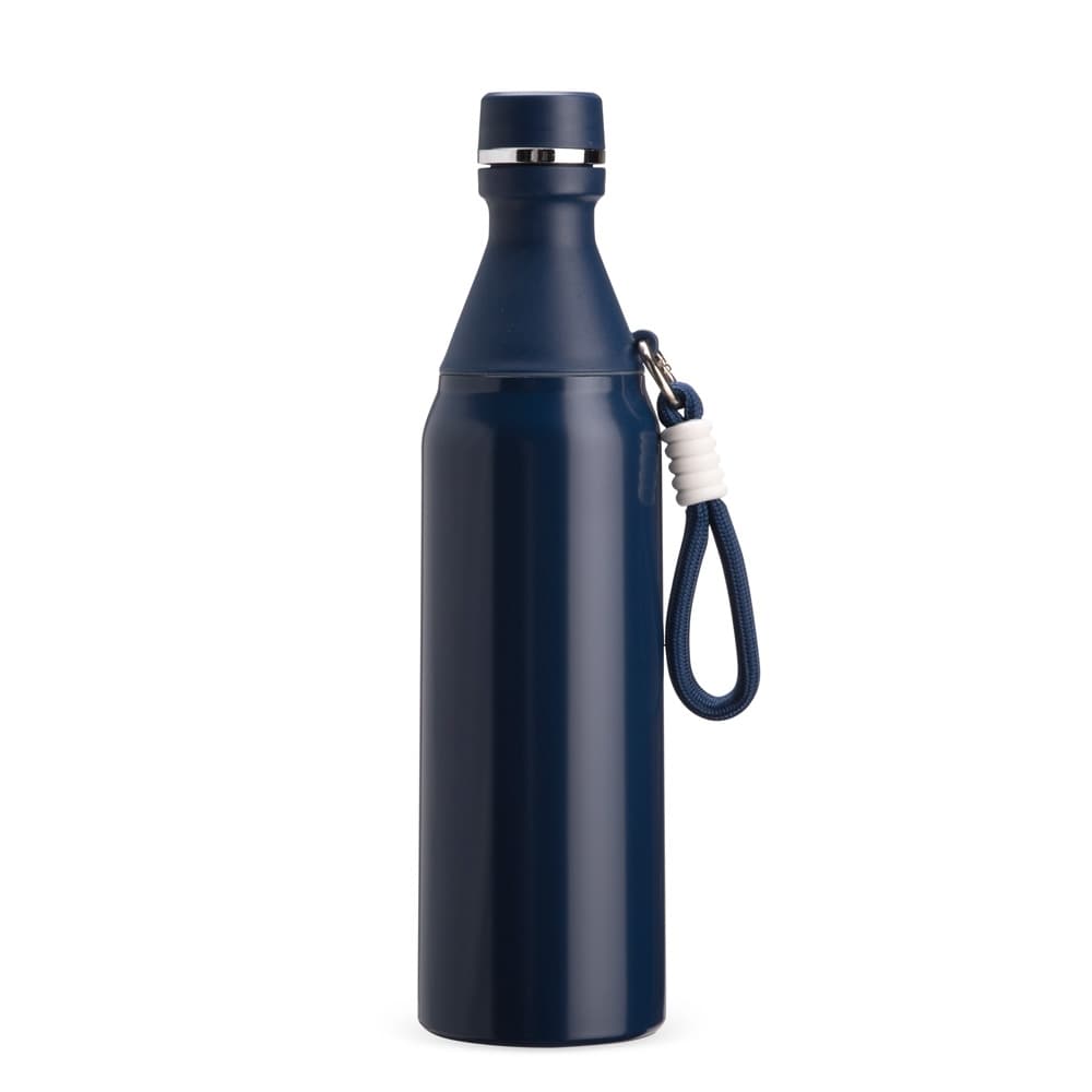 Garrafa Térmica em Inox 500ml Azul com Alça e Mosquetão para canecas e copos com logo sob orçamento