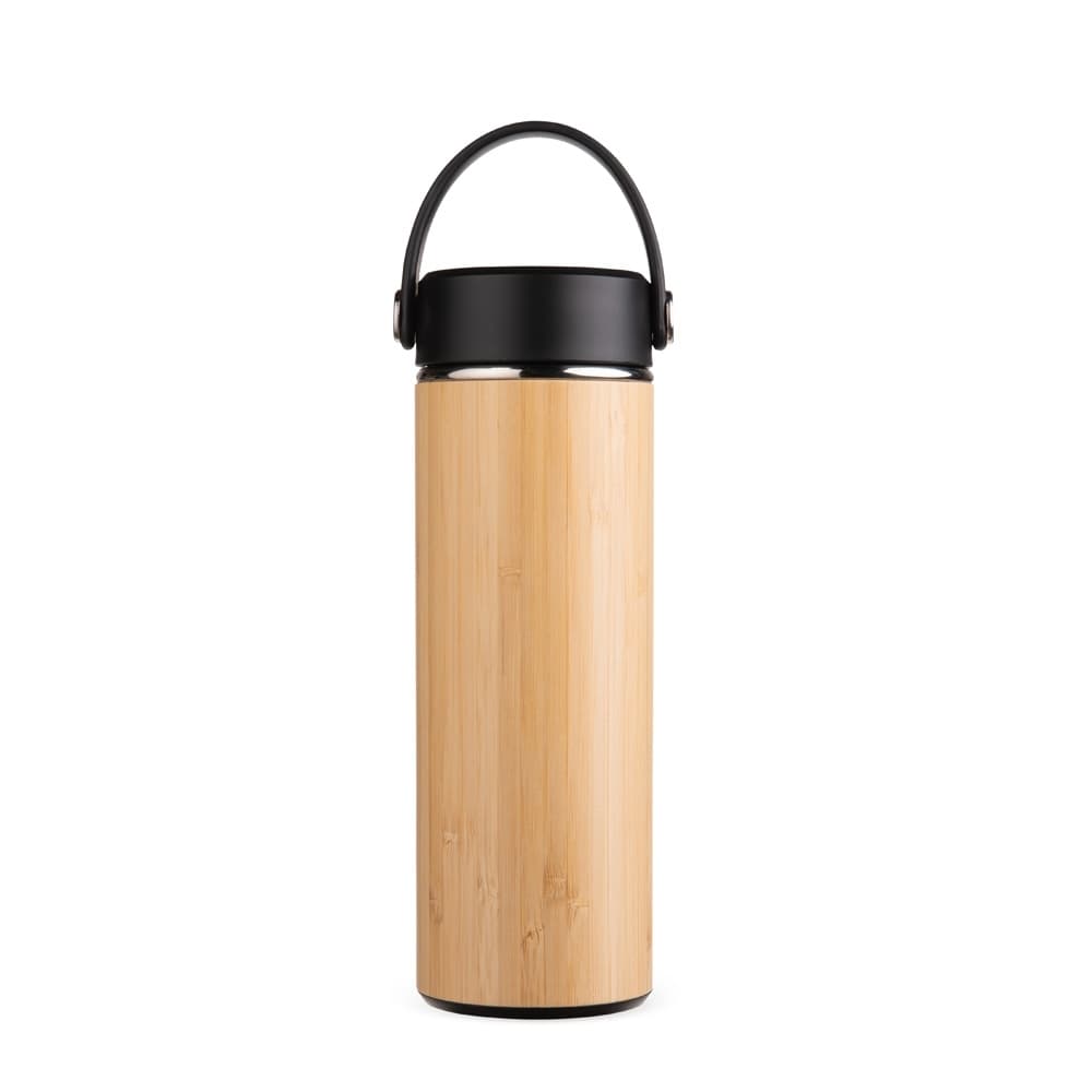 Garrafa Térmica de Bambu 400ml com Infusor para garrafas e squeezes com logo sob orçamento