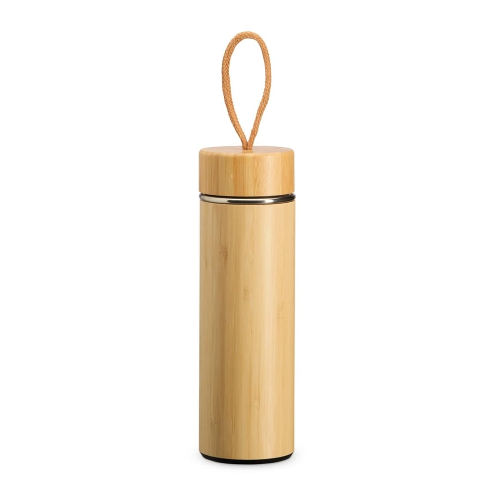 Garrafa Térmica de Bambu 400ml com Infusor para garrafas e squeezes com logo sob orçamento