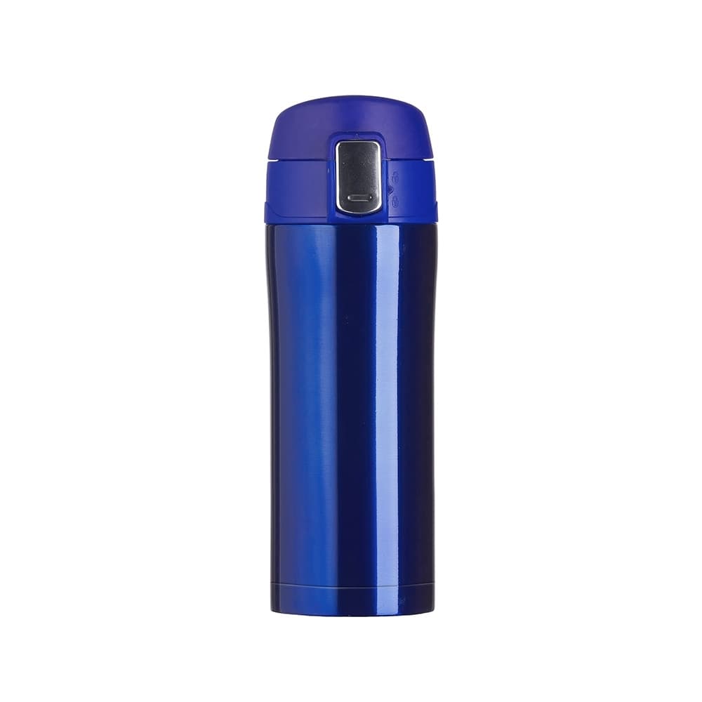 Garrafa Térmica 320ml com Trava de Segurança Azul para canecas e copos com logo sob orçamento