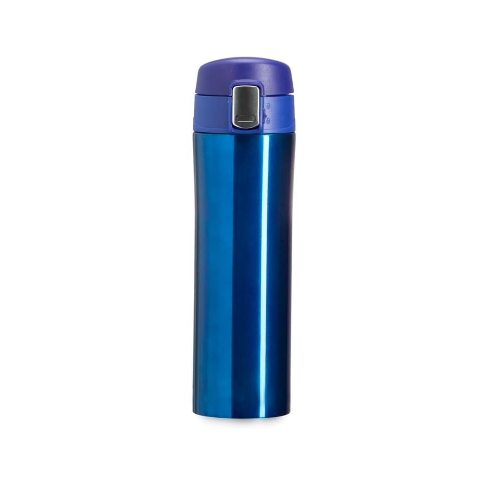 Garrafa Térmica 450ml com Trava de Segurança Azul para canecas e copos com logo sob orçamento