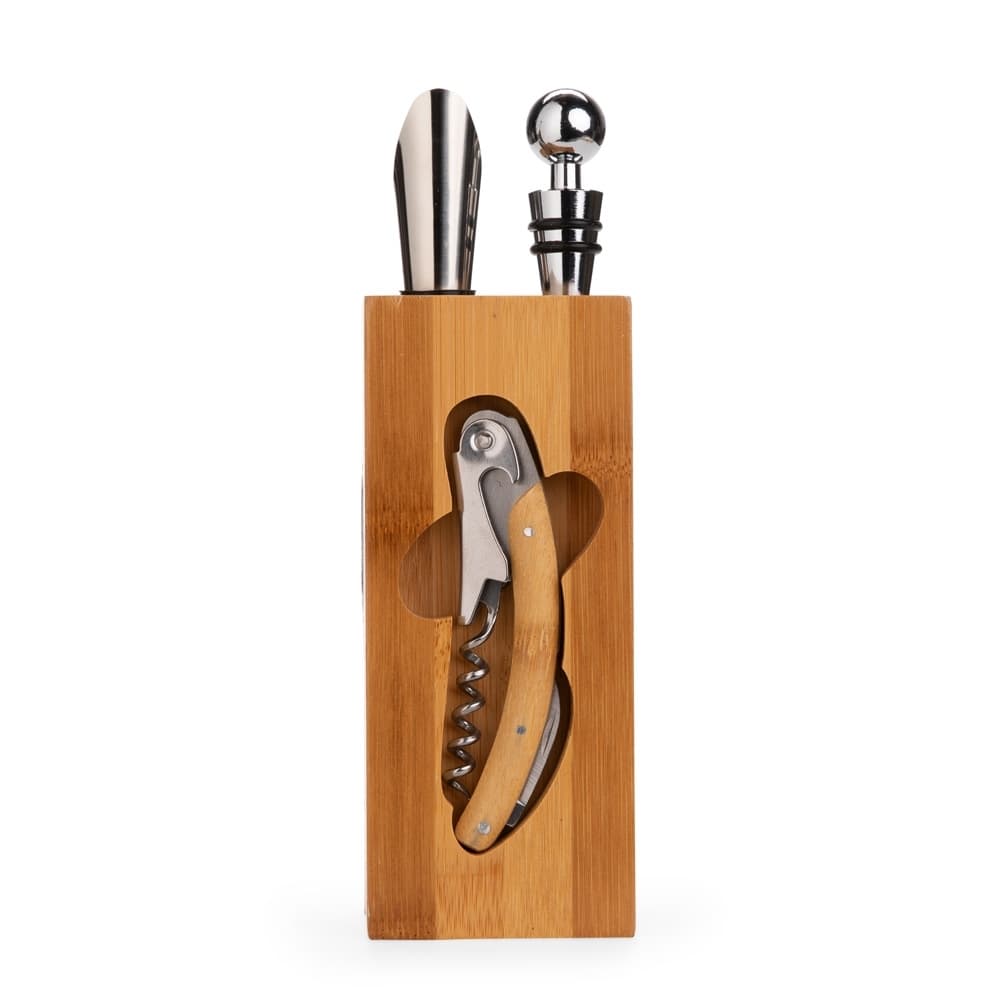 Kit Vinho 6 Peças com Suporte em Bambu para kits vinho e bar com logo sob orçamento