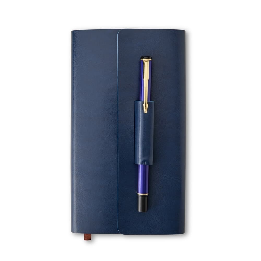 Kit para Anotações com Caneta em Couro Sintético Azul para kits executivos com logo sob orçamento