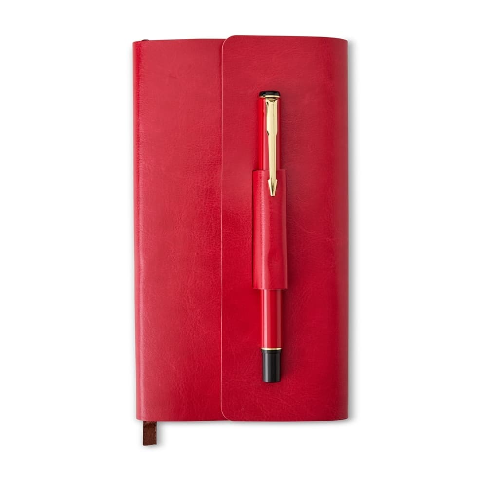Kit para Anotações com Caneta em Couro Sintético Vermelho para kits executivos com logo sob orçamento