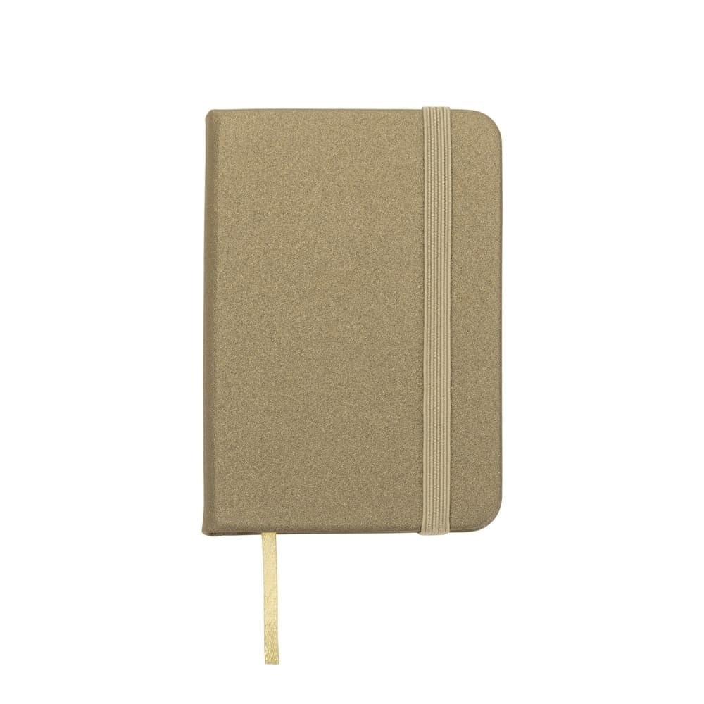 Mini Caderneta Sintética Brilhante Dourada Personalizada para cadernos e planners com logo sob orçamento